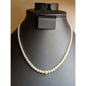 Vintage Sterling Graduated Genuine Tiny Pearl Single Strand Unknotted Necklace